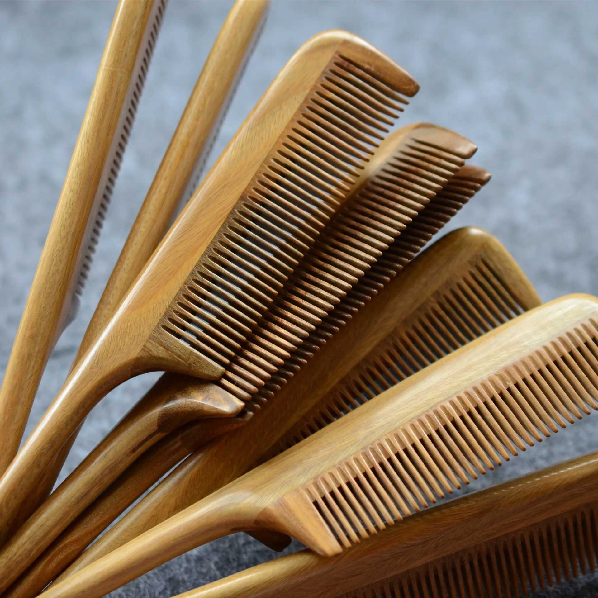 Natural green sandalwood comb 2cm fine teeth thick pointed tail comb hair styling comb hair decoration comb W241112