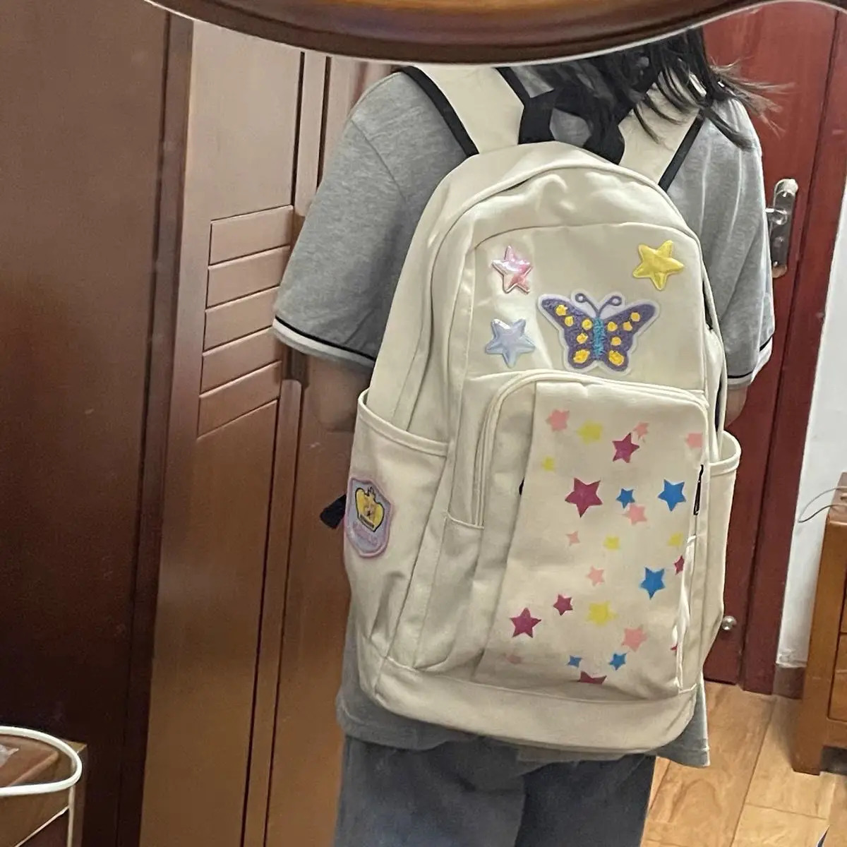 JIAERDI Butterfly Embroidery Y2k Backpack Womens Retro Star Large Capacity Leisure School Bag Womens Harajuku Cute Mochila 241111