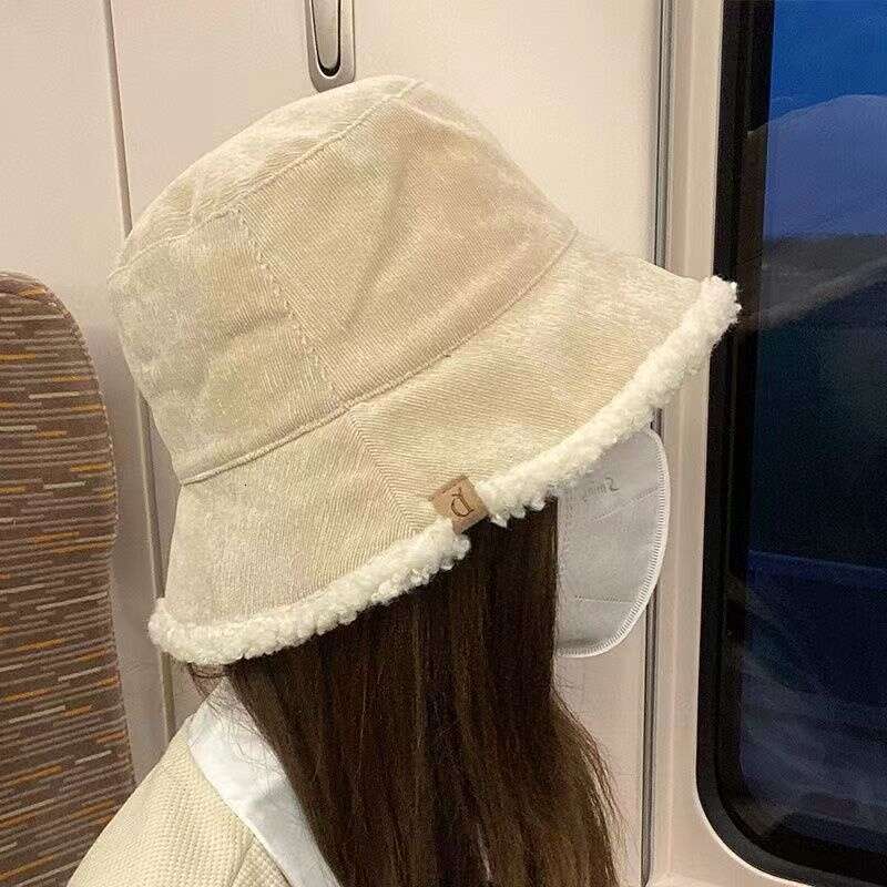 children internet celebrity double sided wearing lamb fleece bucket versatile show face small thickened warm fishermans basin hat female