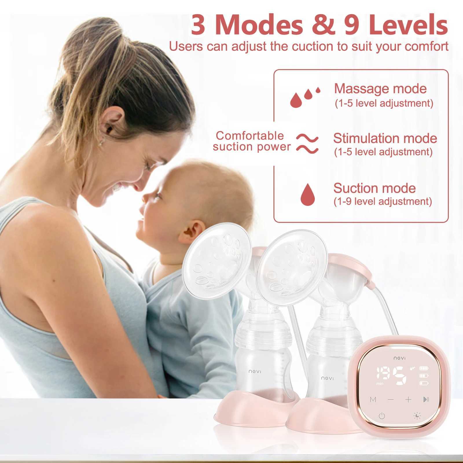 Breastpumps Breastpumps NCVI Double Electric Breast Pumps 3 modes 9 levels Protable Dual Breastfeeding Milk Pump Night Light Touch Screen 240412