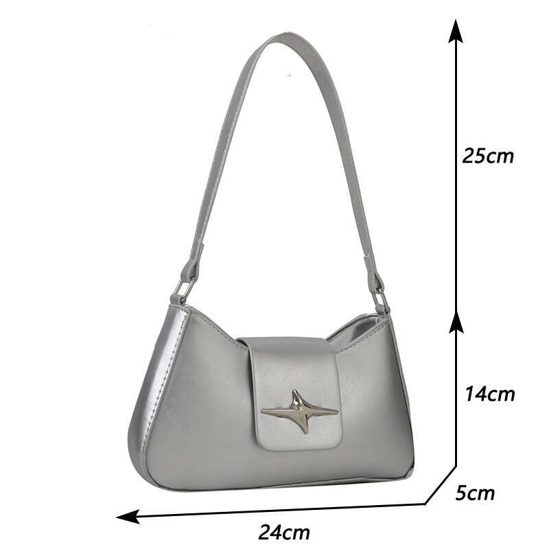 Sier Shoulder Bags for Women 2025 Classic Y2K Small Purse Glossy PU Leather Brand Female Underarm Handbags Daily Bag