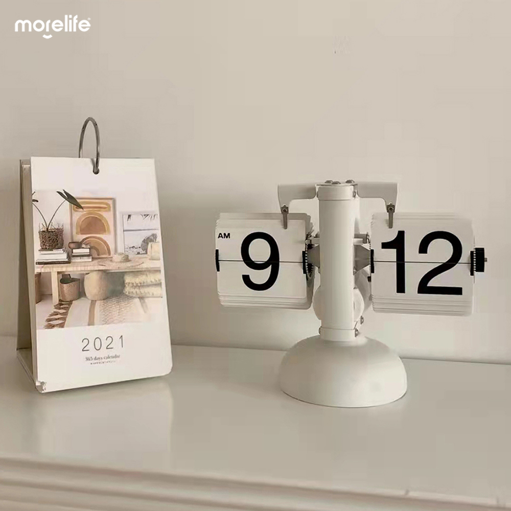 Nordic Style Desktop Clock Creative Flip Down Page Desk Clocks Retro Flip Table Clock Mechanical Automatic Flip Clock Home Decor