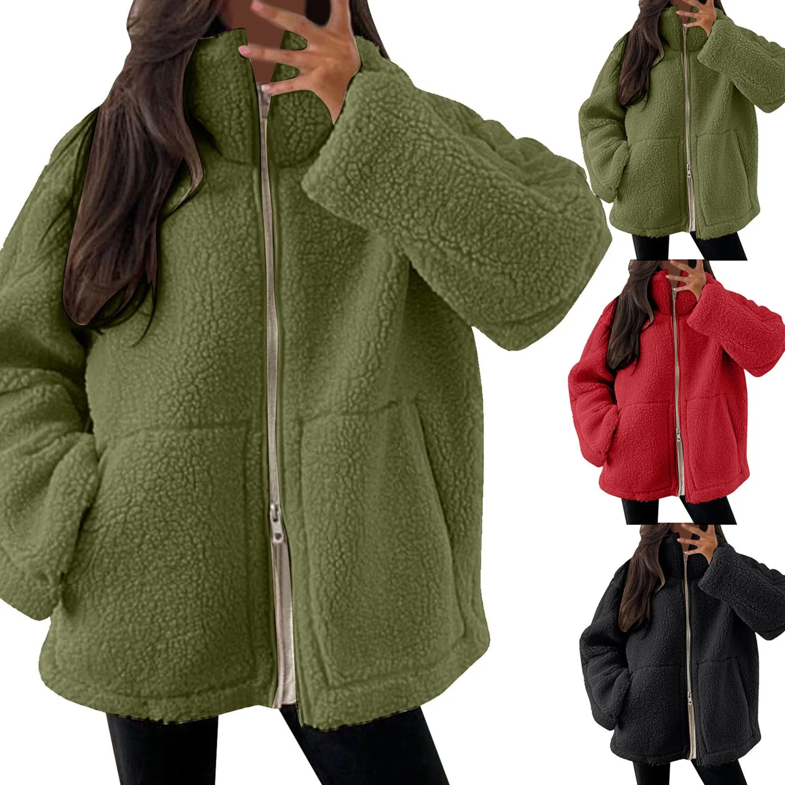 Autumn womens winter coat oversized teddy bear coat warm thick wool faux fur coat winter jacket womens long sleeved top 241112
