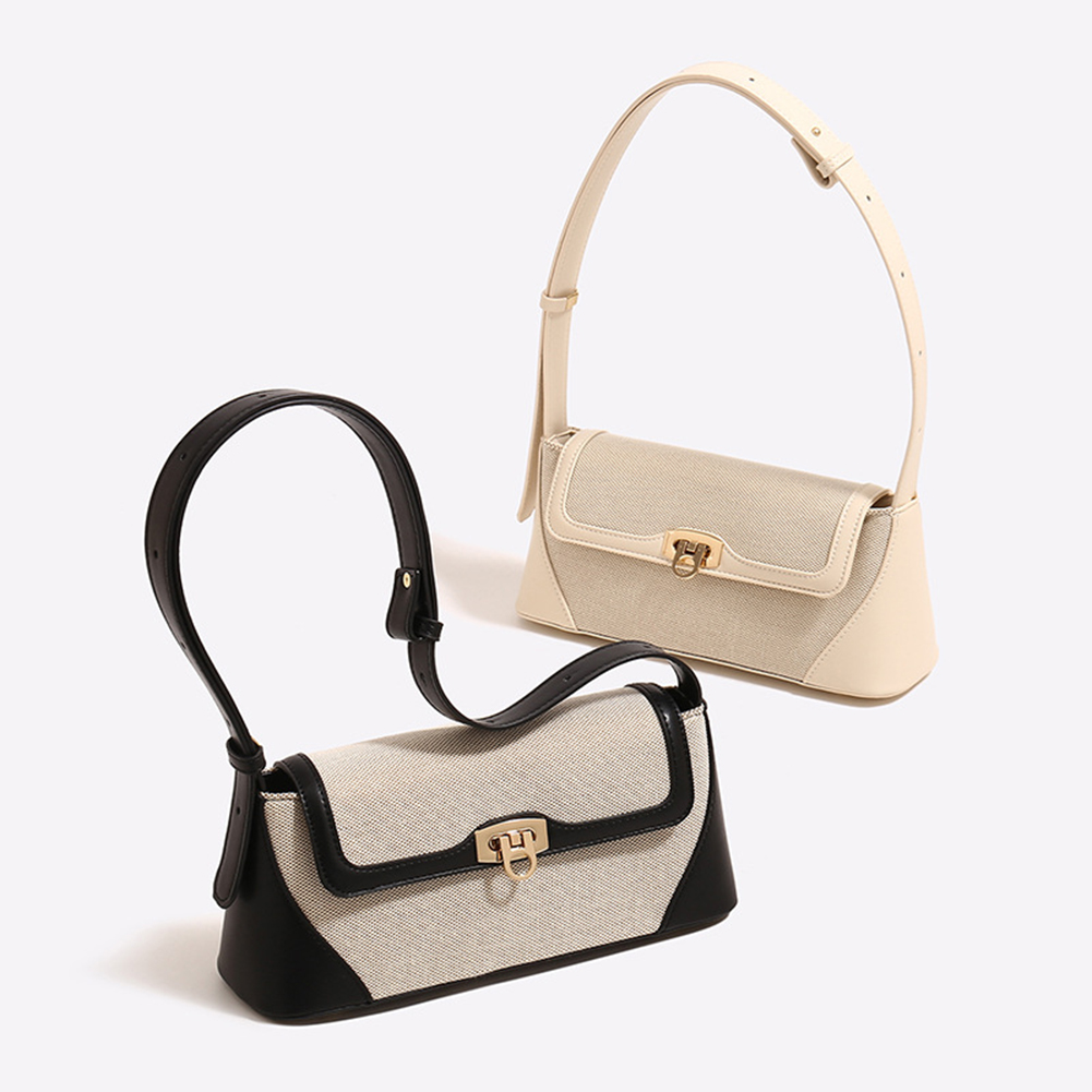 Women Canvas Tote Bag Patchwork Underarm Bag Versatile Flap Shoulder Bag Soft Satchel Bag Commuting Bag
