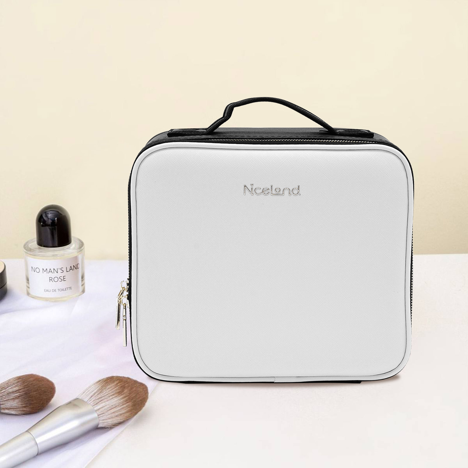 Cosmetic Organizer Case with LED Mirror Travel Makeup Bag Large Capacity PU Adjustable Compartment Makeup Storage Box f5b2d