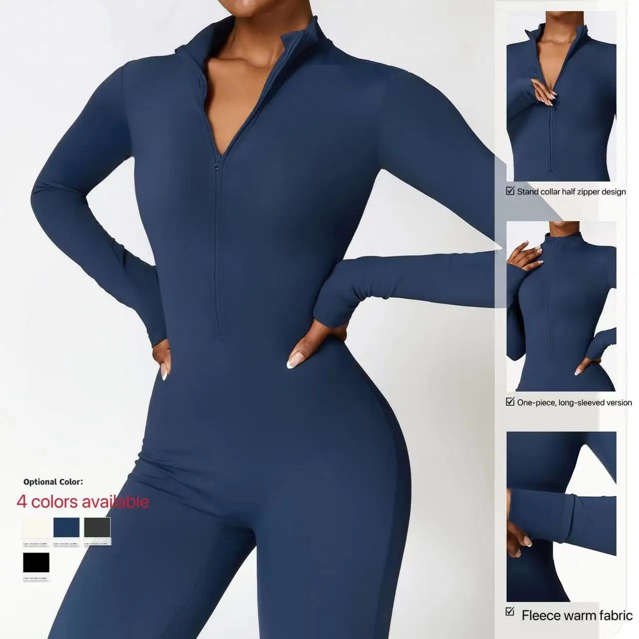 Winter and autumn womens one-piece yoga jumpsuit long sleeved warm ski jacket high elasticity bicycle bodysuit 241112
