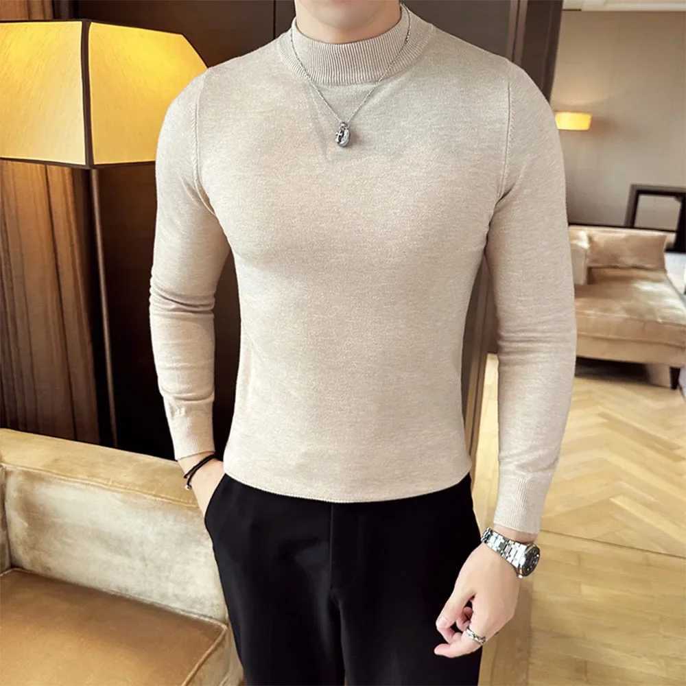 Mens zipper solid color half neck casual sweater autumn wool warm sweater mens clothing W2411111