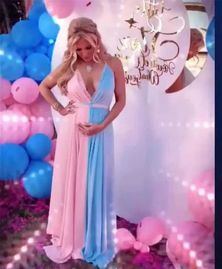Maternity Dresses Rainbow Gender Reveal Maternity Dress for Photo Shoot Baby Shower Photography Photo Shoot Sleeveless V-neck Backless Dress 24412