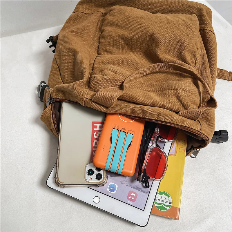 Womens medium-sized canvas textile backpack retro Korean style Y2K aesthetic expression school travel convertible bag Knapsack 241111