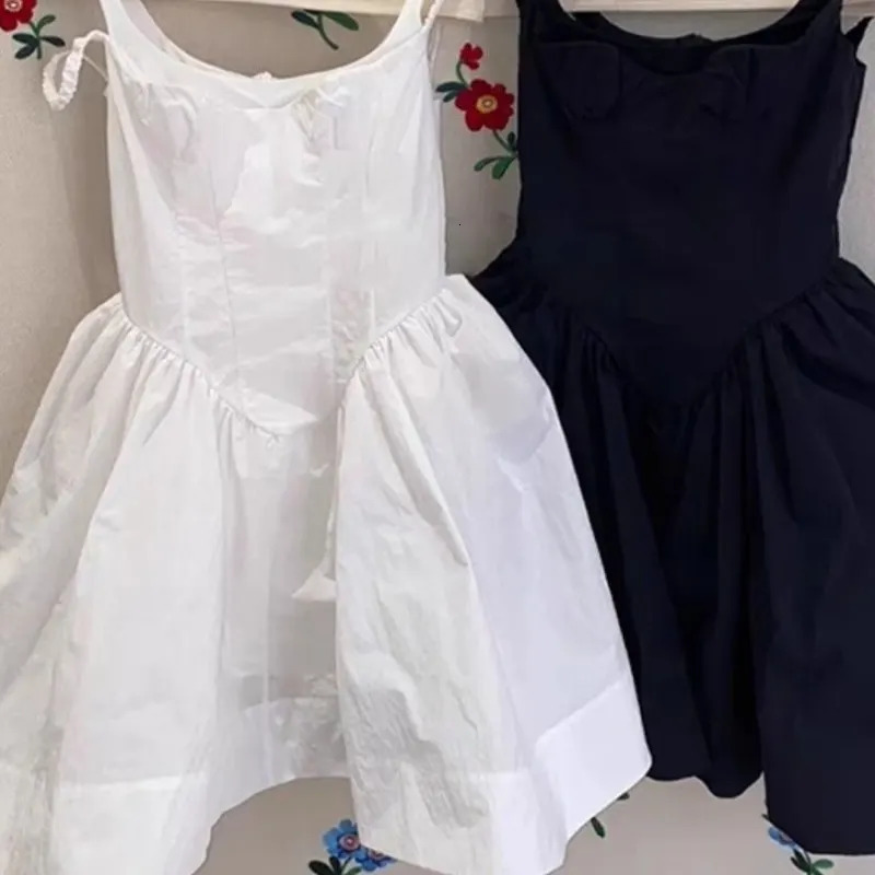 Fashion Baby Girl Princess Cotton Strap Dress Toddler Child Suspender Vestido Black White Solid Color Summer Baby Clothes 2-12Y 240329