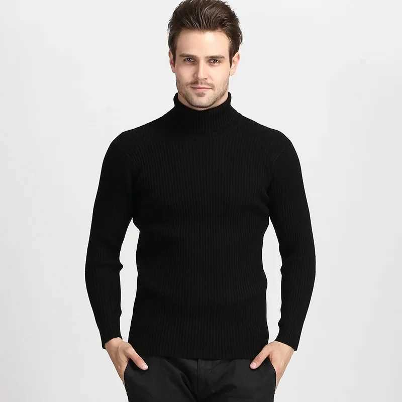 0-color winter mens turtle neck sweater warm black ultra-thin knitted pull-out mens solid color casual sweater mens autumn knitted W2411111