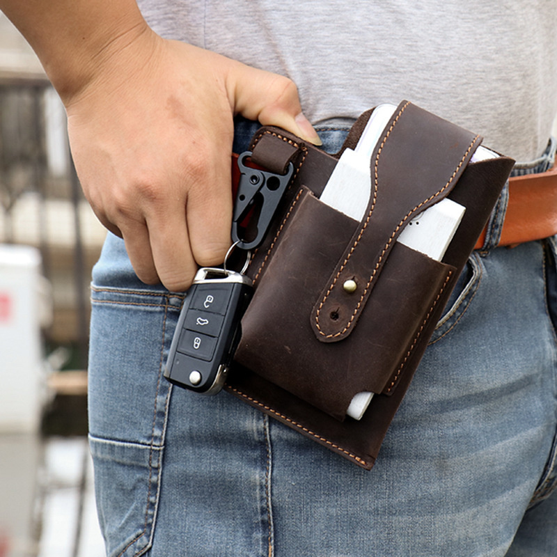 Vintage Genuine Leather Waist Bag Men Belt Mobile Phone Protective Case Outdoor Tactical 955b9