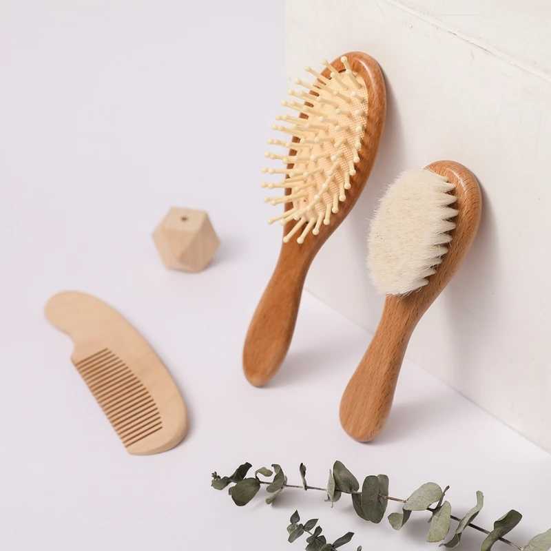 Customized baby hair brush set natural wooden comb soft wool newborn baby bath care brush personalized massage gift for children W241112