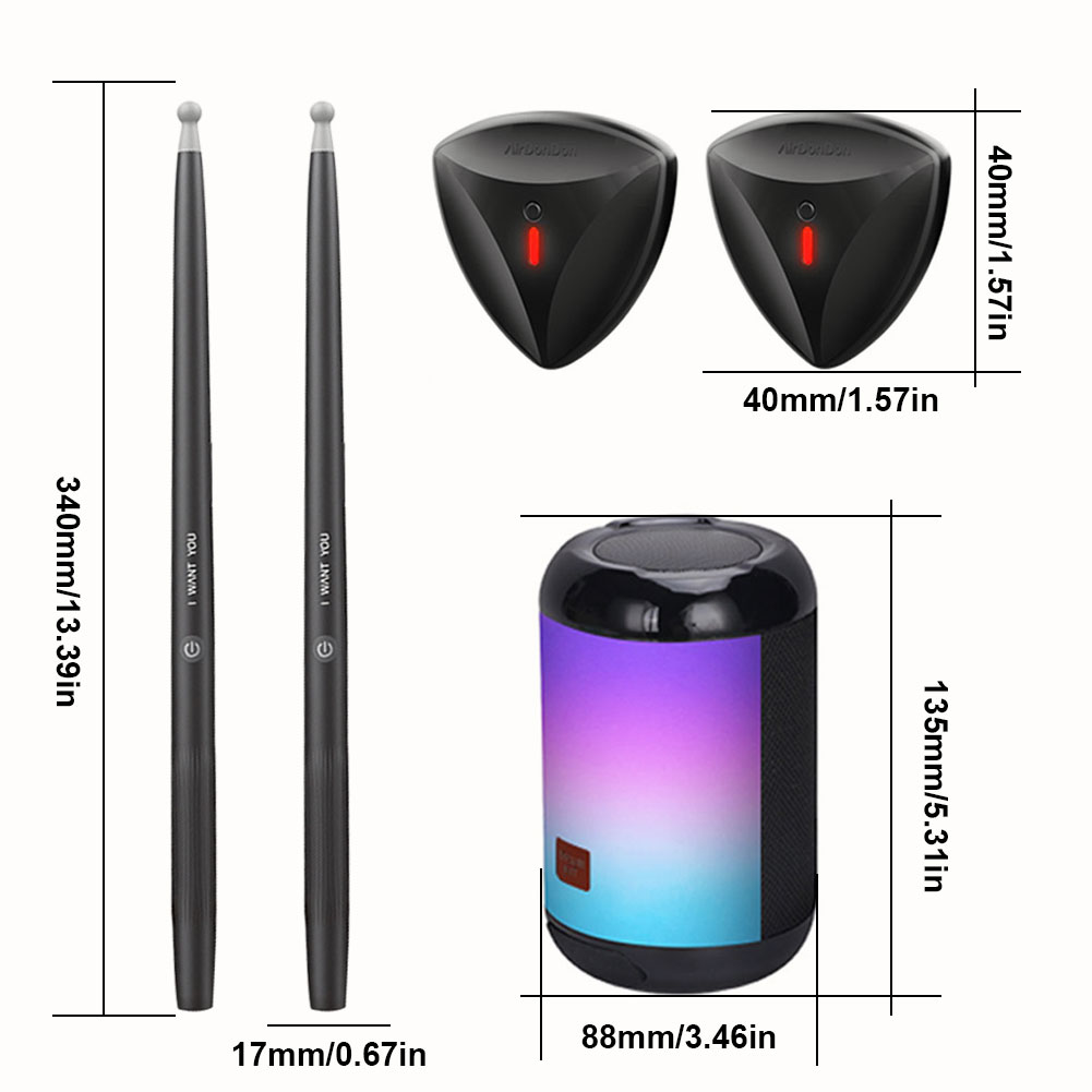 BT Electric Air Drum Set Pocketdrum with 3.5 Mm Headphone Jack for Beginners Kids Children Adults Practice for Adults Kids Gift