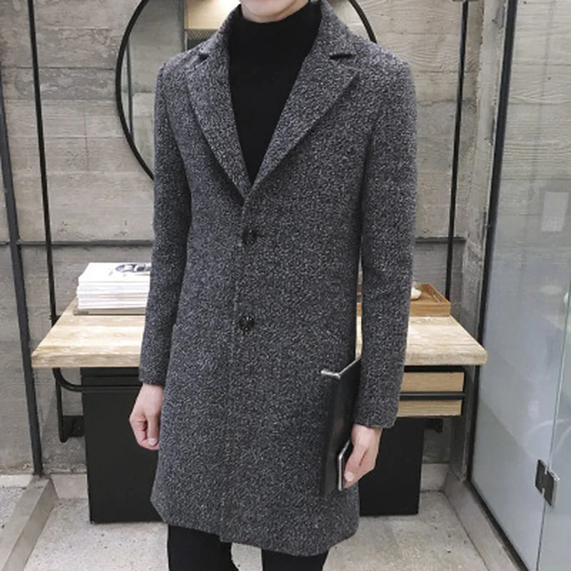 Mens thick wool blended trench long casual top fashionable warm jacket lapel coat plus size 5XL mens ultra-thin windproof machine 241112