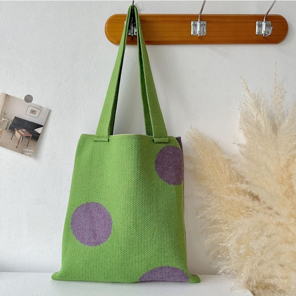 Wave Point Knit Handbag Reusable High-capacity Knit Knot Wrist Bag Tote Bag Student 36a70