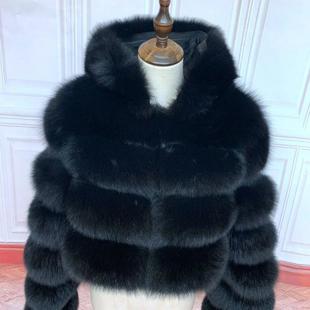 100%Winter Women Real Fox Fur Coat Thick Warm High Quality Full Sleeves Natural Fur Fashion Hooded Short Jacket 241112