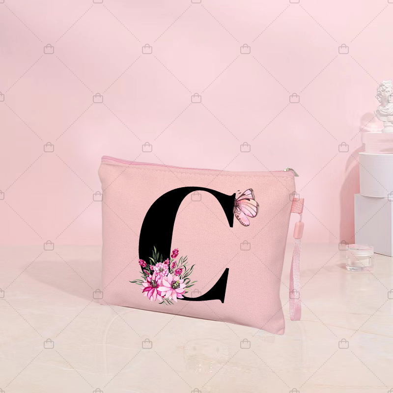 Butterfly Flower Letter Makeup Bag Pink Kawaii Travel Cosmetic Pouchs Women's Toilet Kits Bachelorette Party Lipstick Bags Gift e225d