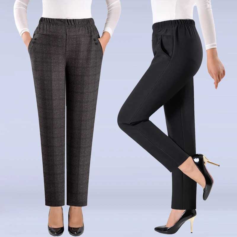Autumn winter warm middle-aged and elderly plain elastic waist casual straight pants womens Trouser womens striped black pants 5XL 6XL 7XL8XL M241111
