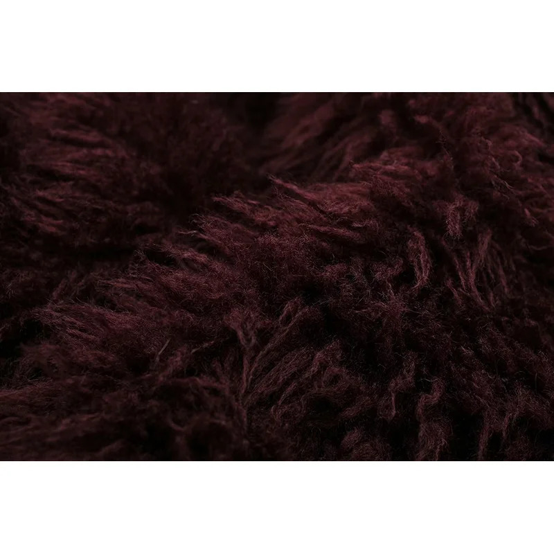 Yuyang Winter Womens Wine Red Artificial Hair Leather Jacket Womens Thick Collar Coat Womens Fashion Coat 241112