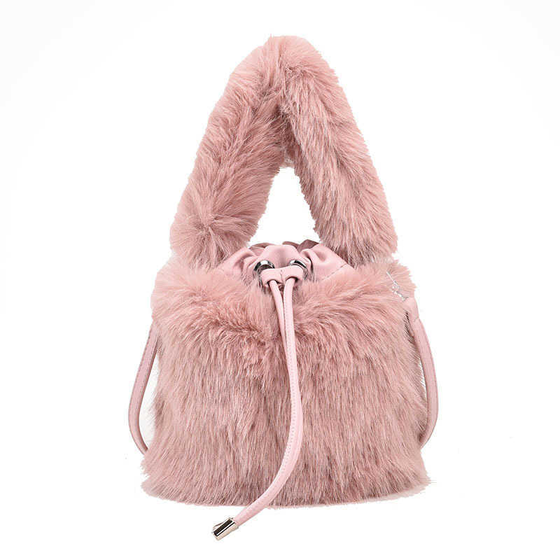 Handheld Plush Bucket Bag New Winter Versatile Single Shoulder Crossbody Bags Women s Fur Handbags 241112