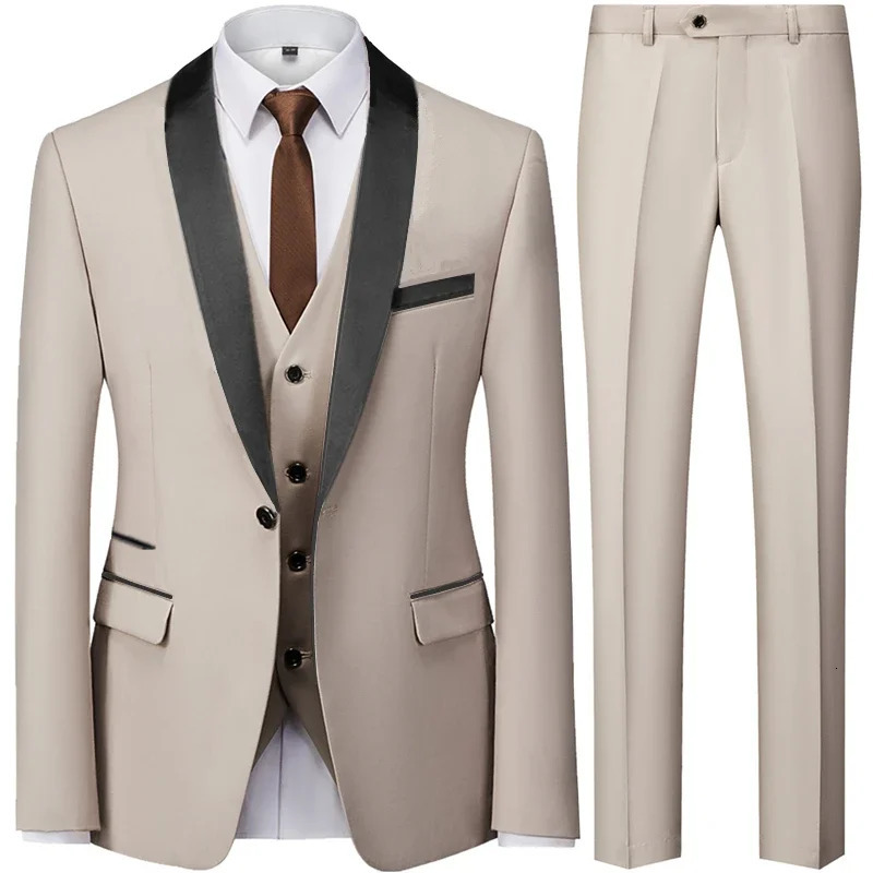 Mens British Style Slim Suit 3 Piece Set Jacket Vest Pants Male Business Gentleman High End Custom Dress Blazers Coat S6XL 240412