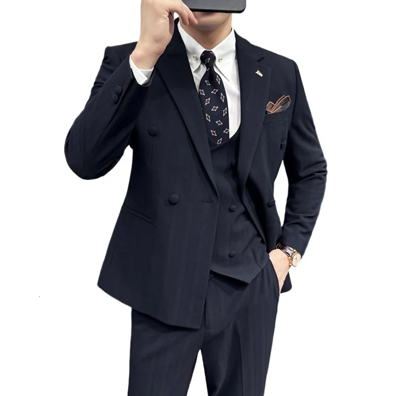 Wedding Suit for Men suit Waistcoat Trousers Wedding Casual Formal Dress Korean Version Slim-fit British Three-piece Set 241111