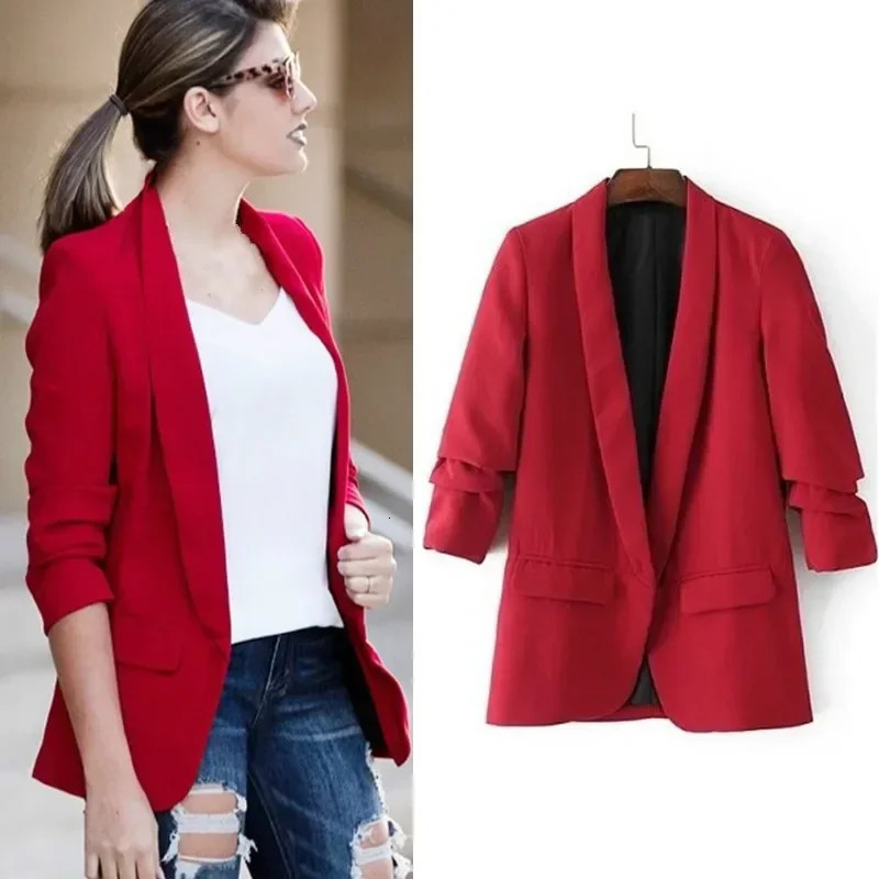 Spring womens business suit casual suit womens long sleeved ultra-thin plus size suit red ultra-thin fit jacket womens office clothes 241111