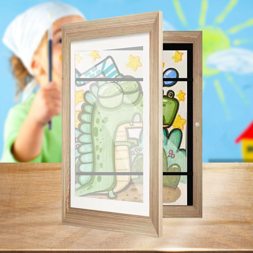 2/1Pcs Children's Drawing Picture Photos Front Open Wooden Kids Art Frames 5.9x4.3 Inner Wall Pictures Frame H260306