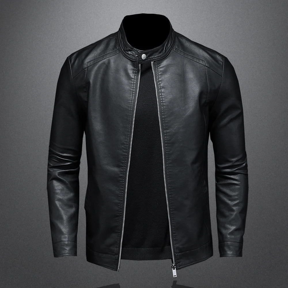 Spring Autumn Leather Jacket Men Stand Collar Slim Pu Fashion Motorcycle Causal Coat Mens Moto Biker 241108