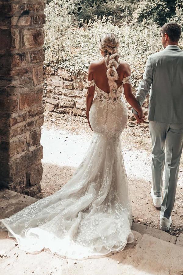 Graceful Lace Mermaid Wedding Dresses 2024 Summer New Sexy Sweetheart Off Shoulder Appliques Lace Backless Bridal Gowns Plus Size Robes BC18590