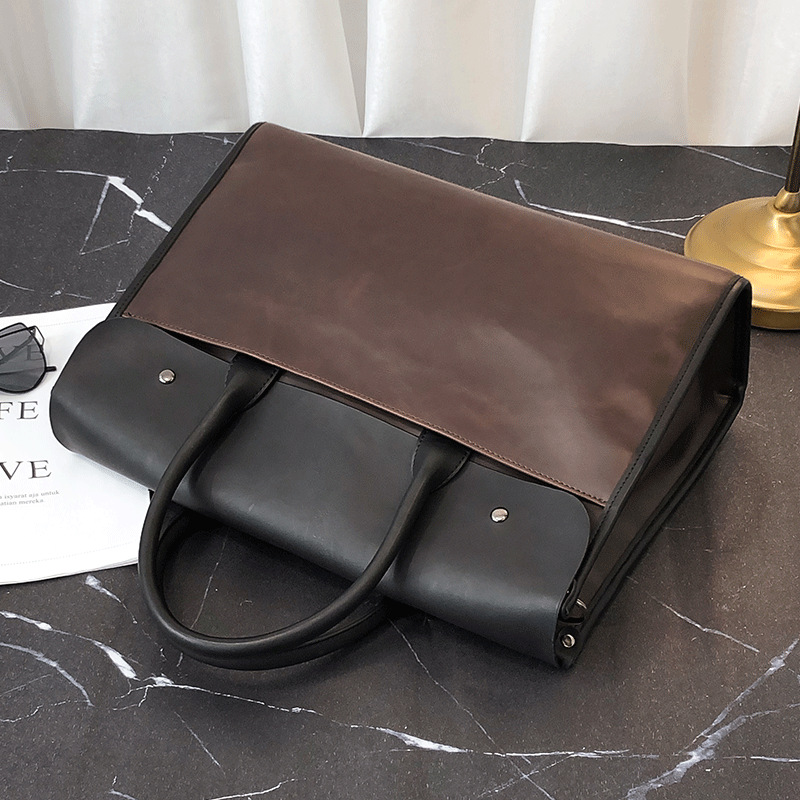 Vintage Crazy Horse Briefcase Travel Genuine Leather Handbag Luxury Men's Messenger Computer Shoulder Bag 14 Inch Laptop