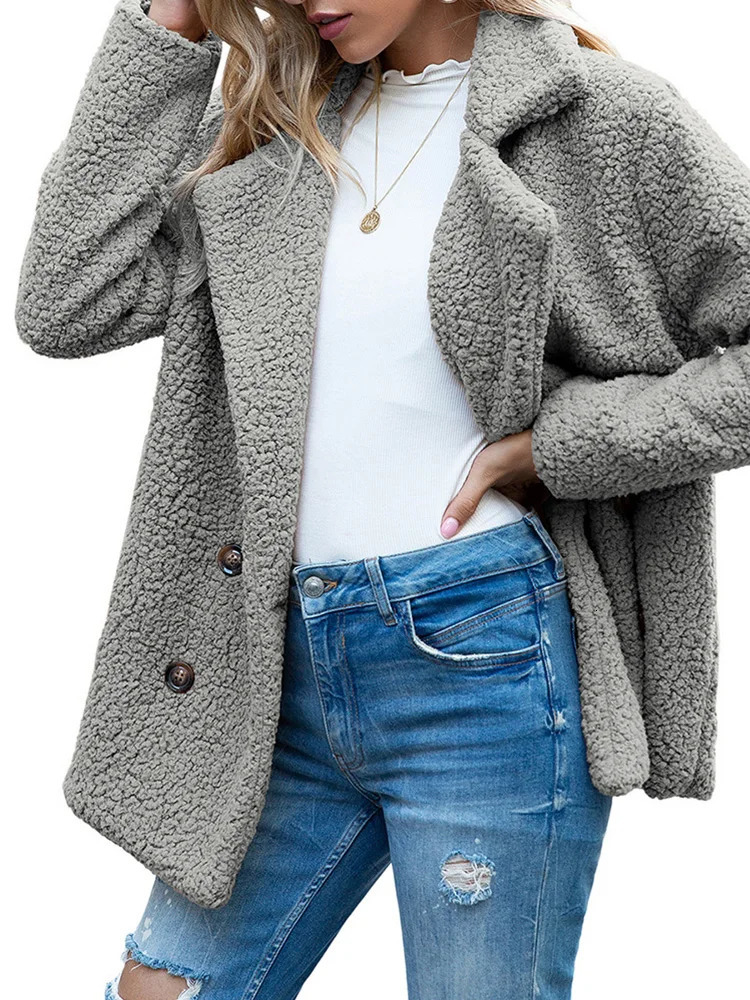 Womens camouflage wool jacket winter warm open top wool sweater teddy bear sherpa jacket pocket 241112