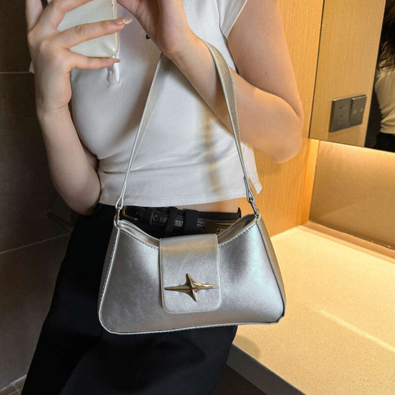 Sier Shoulder Bags for Women 2025 Classic Y2K Small Purse Glossy PU Leather Brand Female Underarm Handbags Daily Bag