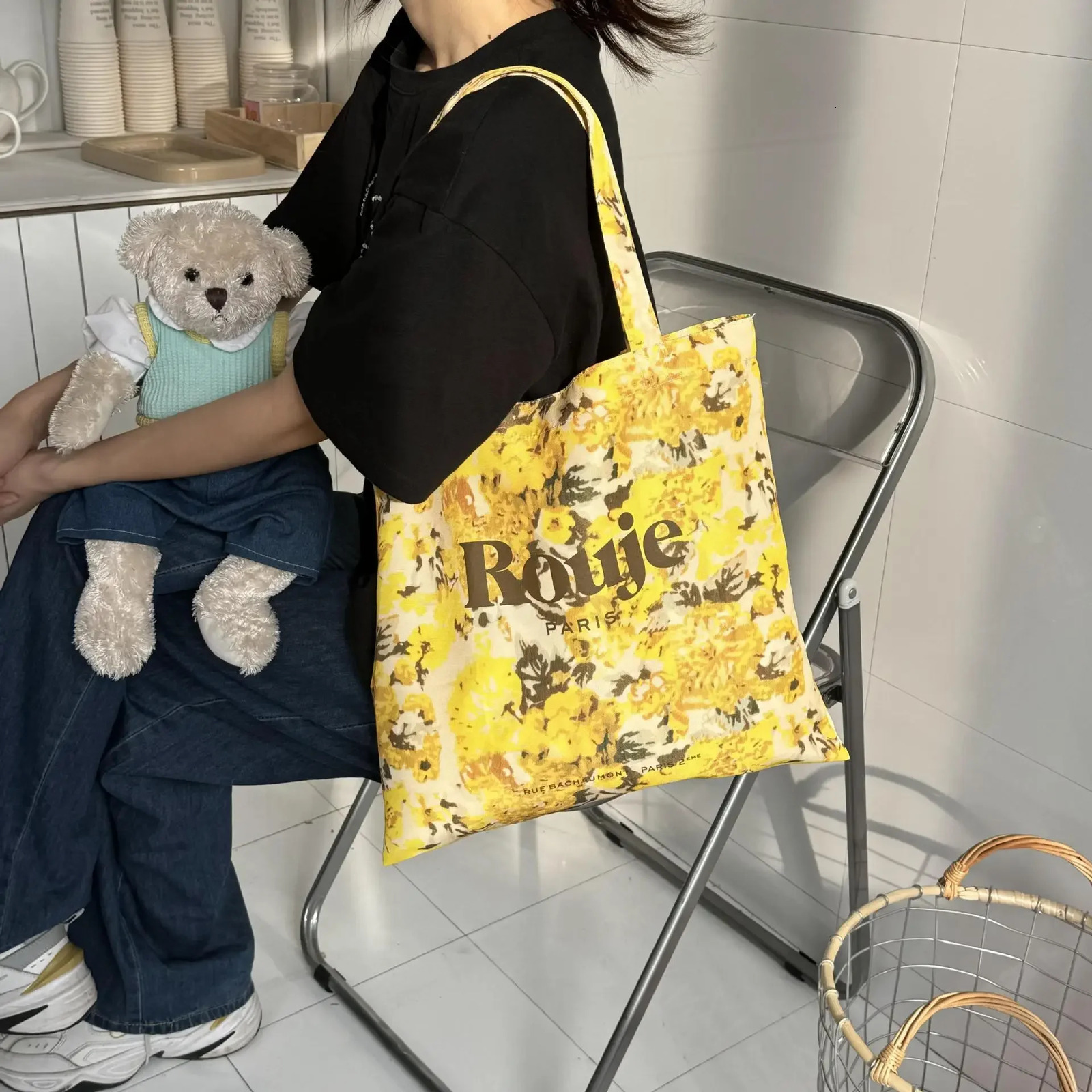 Ins Blogger Rou je Fashion Canvas Bag Blue Grid Printed Shoulder Bag Fashion 241111