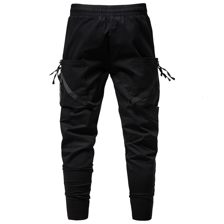 Men Y2K Cargo Pants Zipper Pocket Tactical Techwear Ninja Jogger Black Fashion Streetwear Punk Sweatpants Trousers 241112
