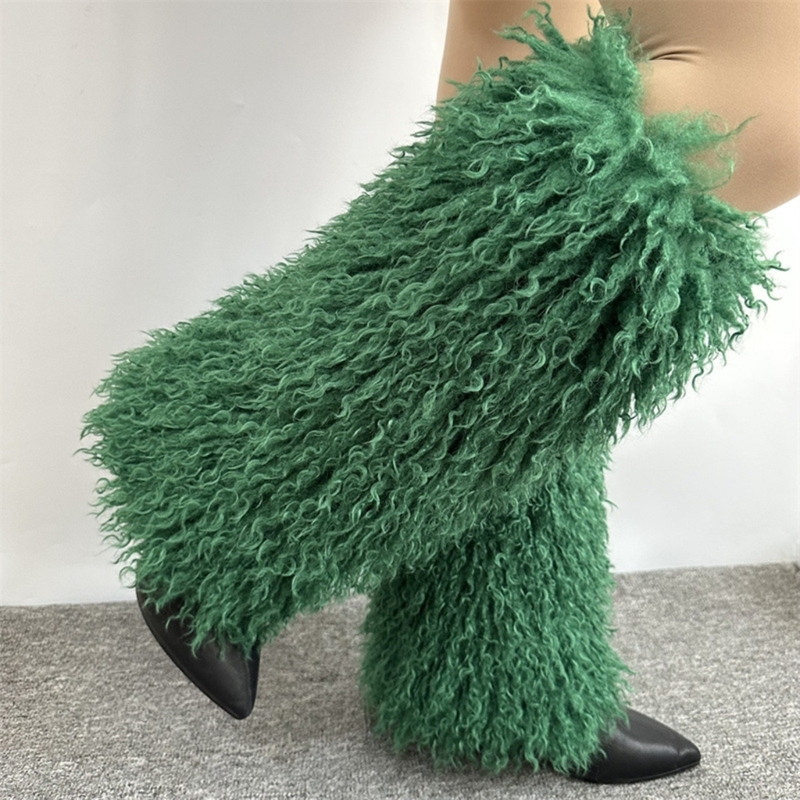 Q1FA Women Fuzzy Leg Warmer Boot Cover Harajuku Solid Color Vintage Furry Plush Leggings Shoes Cuffs Long Socks Streetwear