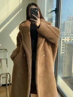 Womens winter faux fur warm long sleeved womens thick teddy bear jacket casual loose oversized jacket 241112
