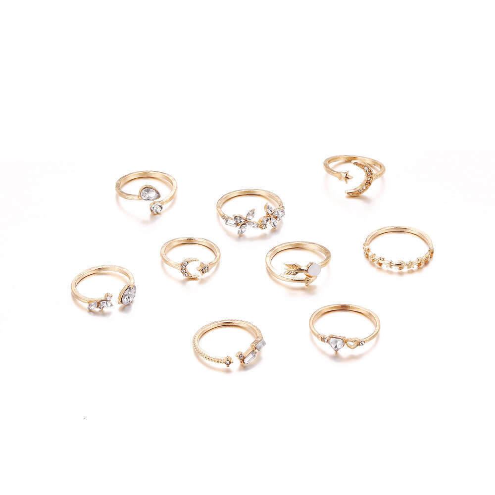 New Personalized 9-piece Love Butterfly Star Moon Diamond Combination Set Ring for Women