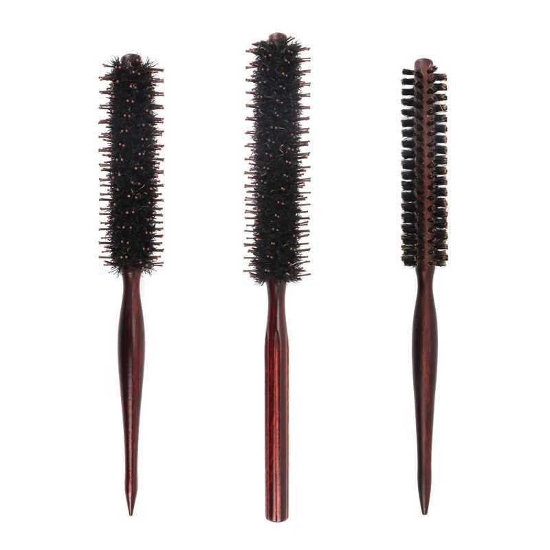 Type 3 anti-static bristle brush with wooden handle small circular brush blow dry styling brush curly hair comb W241112