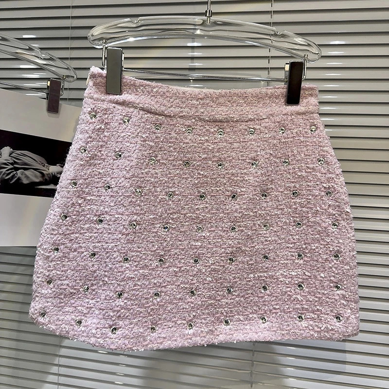 High quality coarse woolen two-piece set for womens sleeveless large bow diamond Camisol crop top body mini skiing set sweet 2-piece set 241112