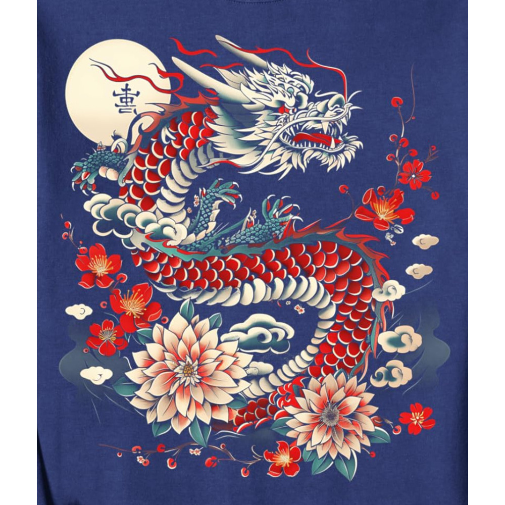 Long Sleeve Shirts for Men sweatshirt Dragon Lunar New Year Traditional Japanese Art Mythology Sweatshirt T shirt Tee Streetwear Casual tops clothes