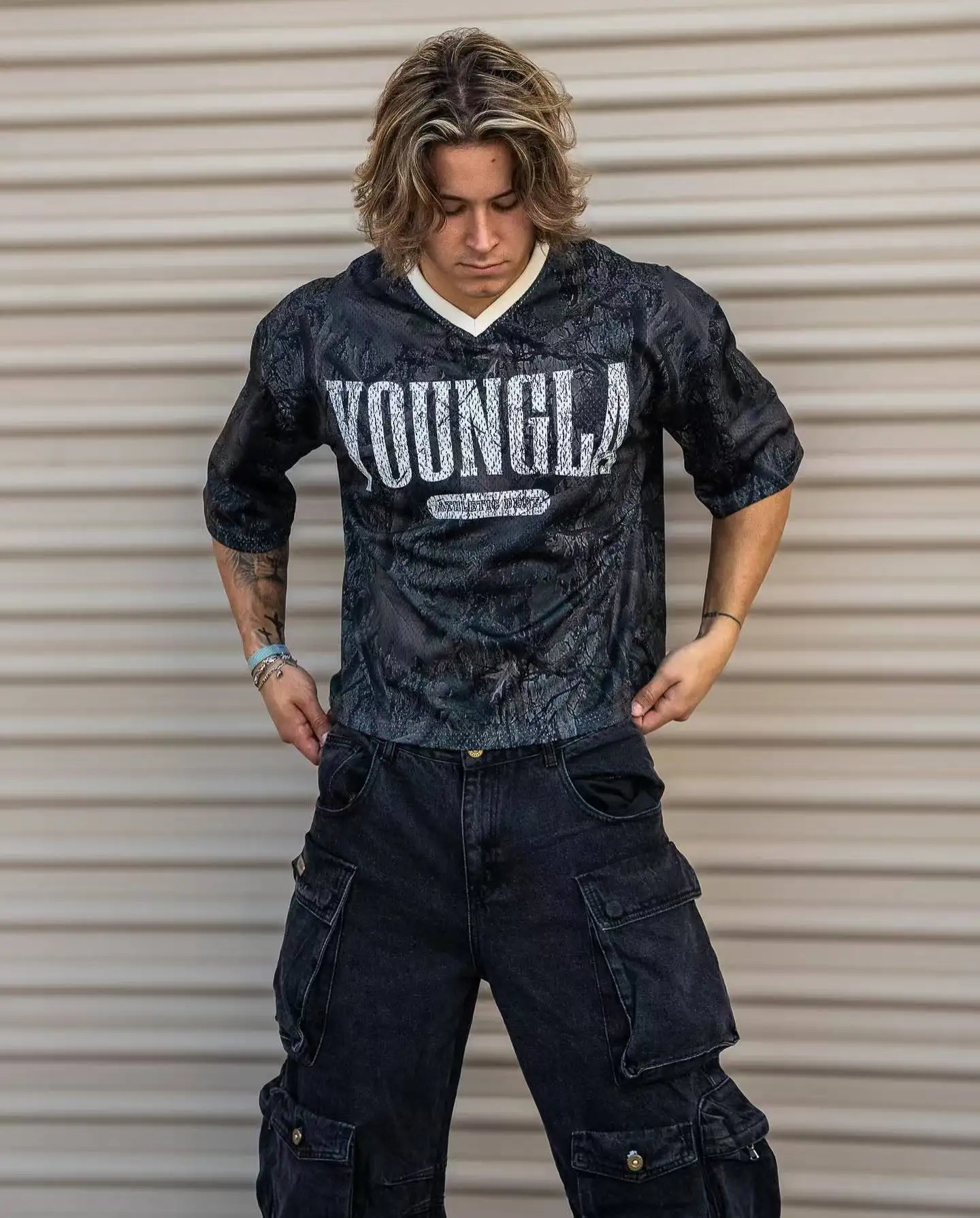 American style mens casual oversized T-shirt for summer sports and fitness quick drying breathable mesh short sleeved T-sh 241112