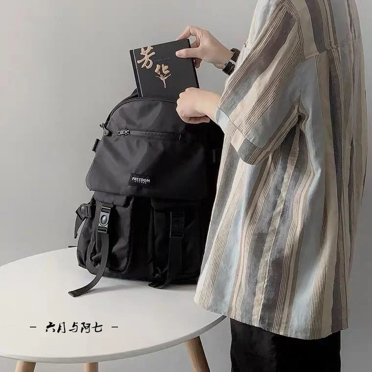 Womens Bag Trend Techwear Harajuku Nylon Large Capacity Aesthetic Gothic School Backpack Womens Motorcycle Rucksack 241111