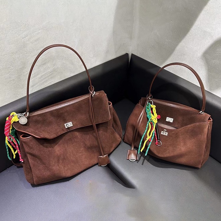 New Cowhide Capacity Full Suede Tote Used Underarm Hand-Held Single Shoulder Crossbody Large Women's Bag Cartoon
