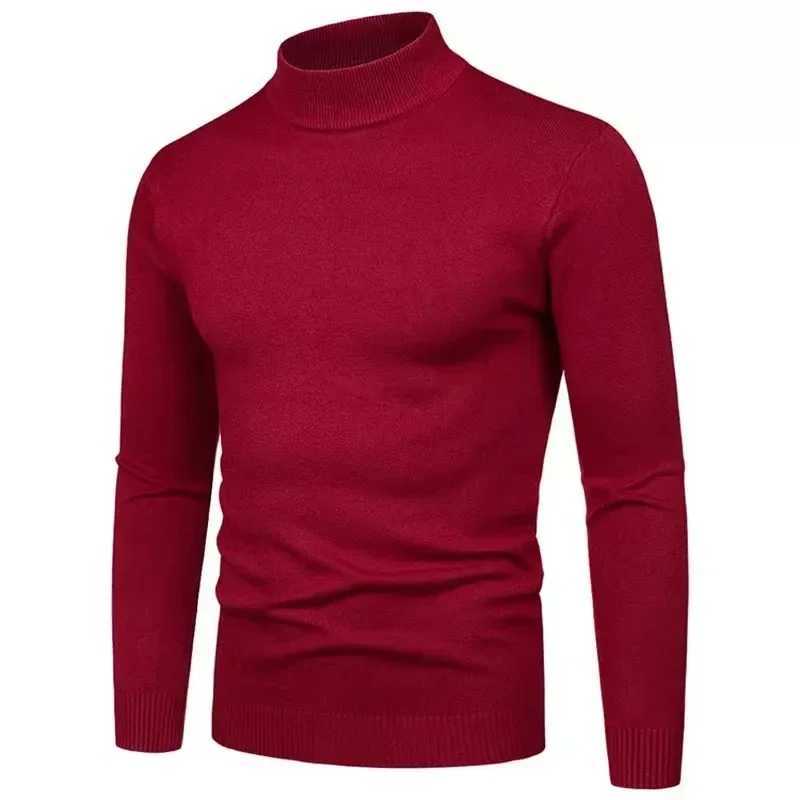 High quality turtle neck sweater mens pull-out basic solid turtle neck sweater mens black wine red green gray purple knitted mens style W2411111