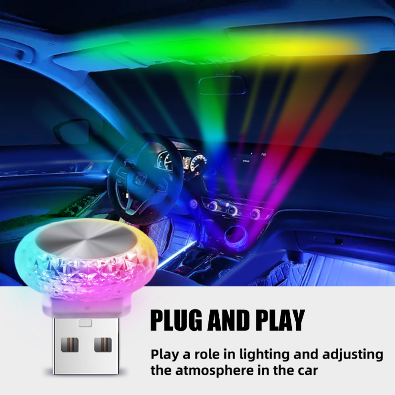 Car Lights Mini USB LED Night Atmosphere Auto Ambient Lighting Colorful Lamps Decorative Interior Accessories 23118 5