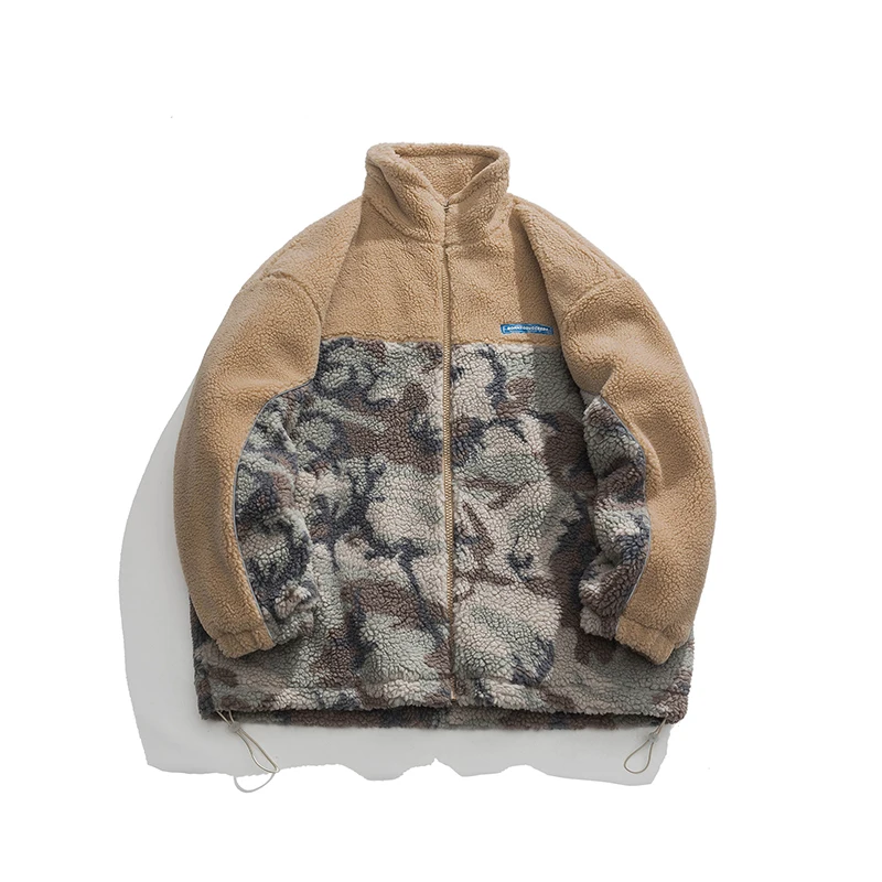 Winter Warm Fleece Jacket Men Camouflage Patchwork Couples Thick Stand Collar Zip-Up Loose Padded Coat High Quality Outerwear