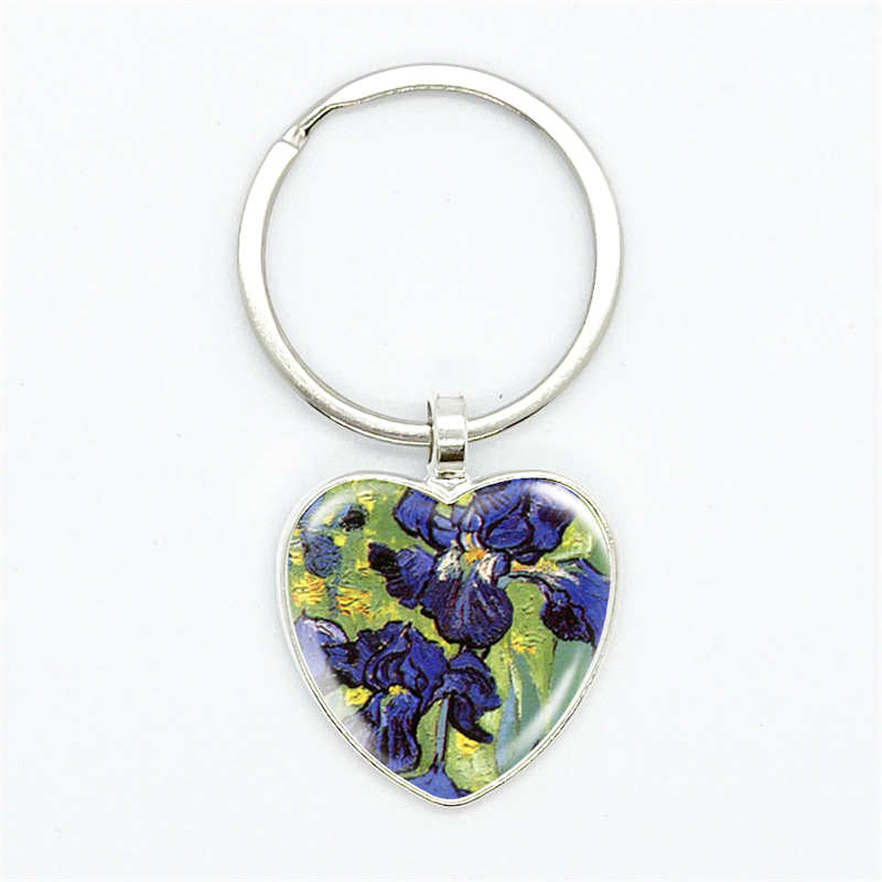 Van Gogh Oil Painting Heart Pendant Keychain Starry Night Art Picutre Glass Gem Key Chains Jewelry for Men Women 68d7b 5
