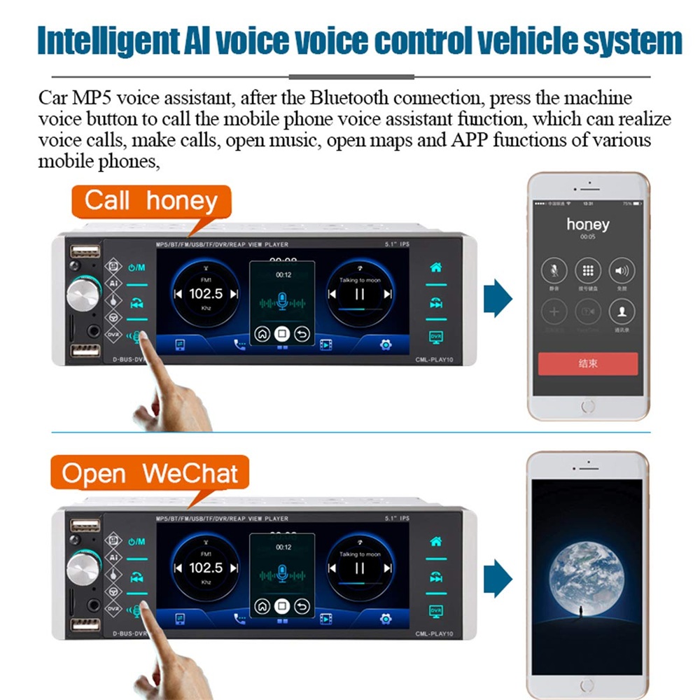 1din MP5 Player Touch Car Radio FM 4-USB 5.1 Inches Support Android Mirrorlink Bluetooth Carplay Autoradio DVR b8608